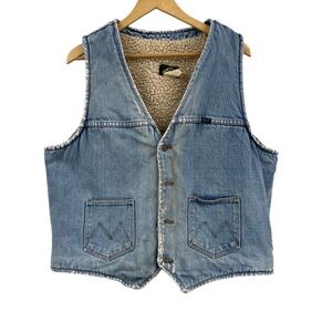 Vintage Maverick 3VL10NV Blue Sherpa‎ Lined Denim Vest Button Front XL